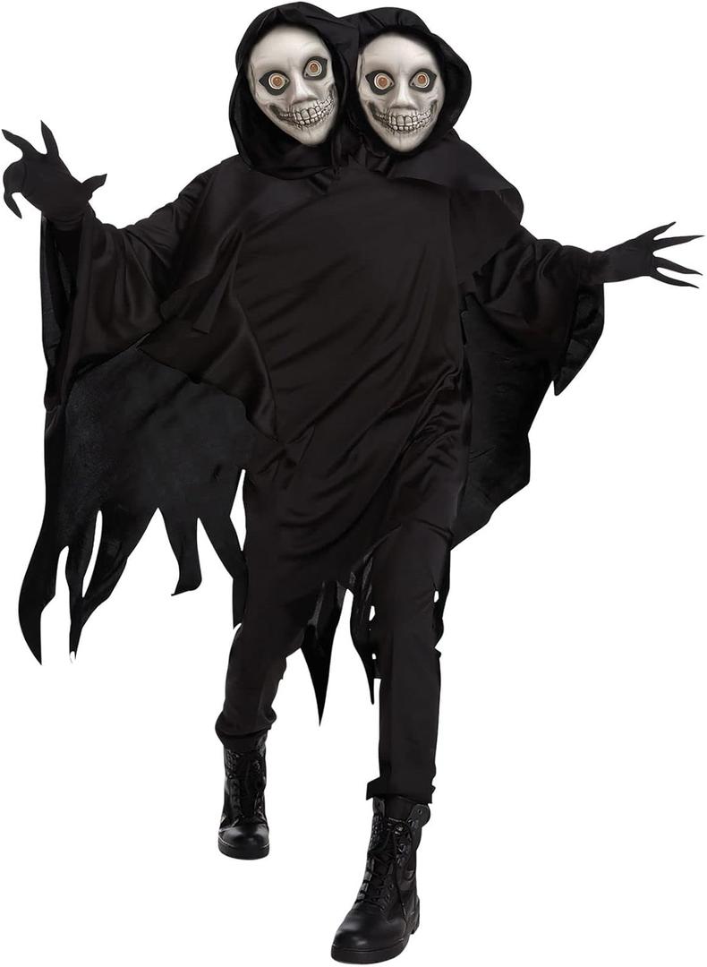 Morph Ghoul Costume Adult, Grim Reaper Costume, Soul Taker Ghost, Scary Mens Dementor Halloween Monster Ghost Wendigo Outfit (X-Large)