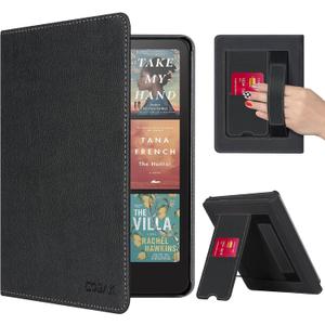 CoBak Case with Stand for Kindle Paperwhite 12th Gen 2024 Released (7") & Kindle Colorsoft Signature Edition - Durable PU Leather Cover with Auto Sleep Wake, Card Slot, Hand Strap Feature, Black
