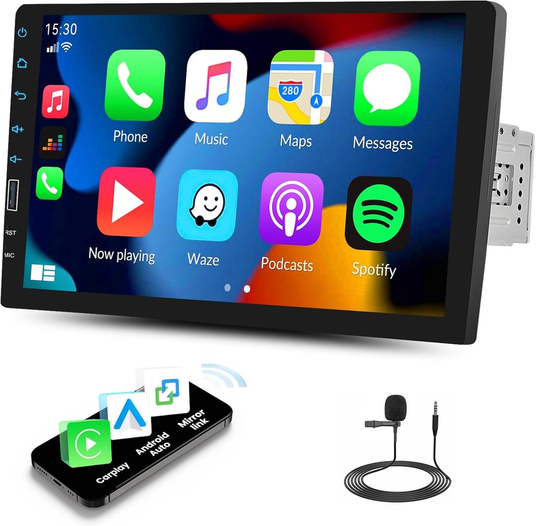 SIXWIN 9 Inch Touchscreen Single Din Car Stereo with Wireless Carplay Android Auto Mirror Link Bluetooth FM EQ UI Car MP5 Player with Steering Wheel Control 7 Color Light MIC