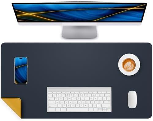 CEBOWA 2 Dual-Sided Leather Desk Pad Protector- Non-Slip PU Desk Mat, Small Waterproof Office Blotter for Keyboard & Mouse | Desktop Mat | Home Office Accessories (23.6"x13.8",Yellow Blue)