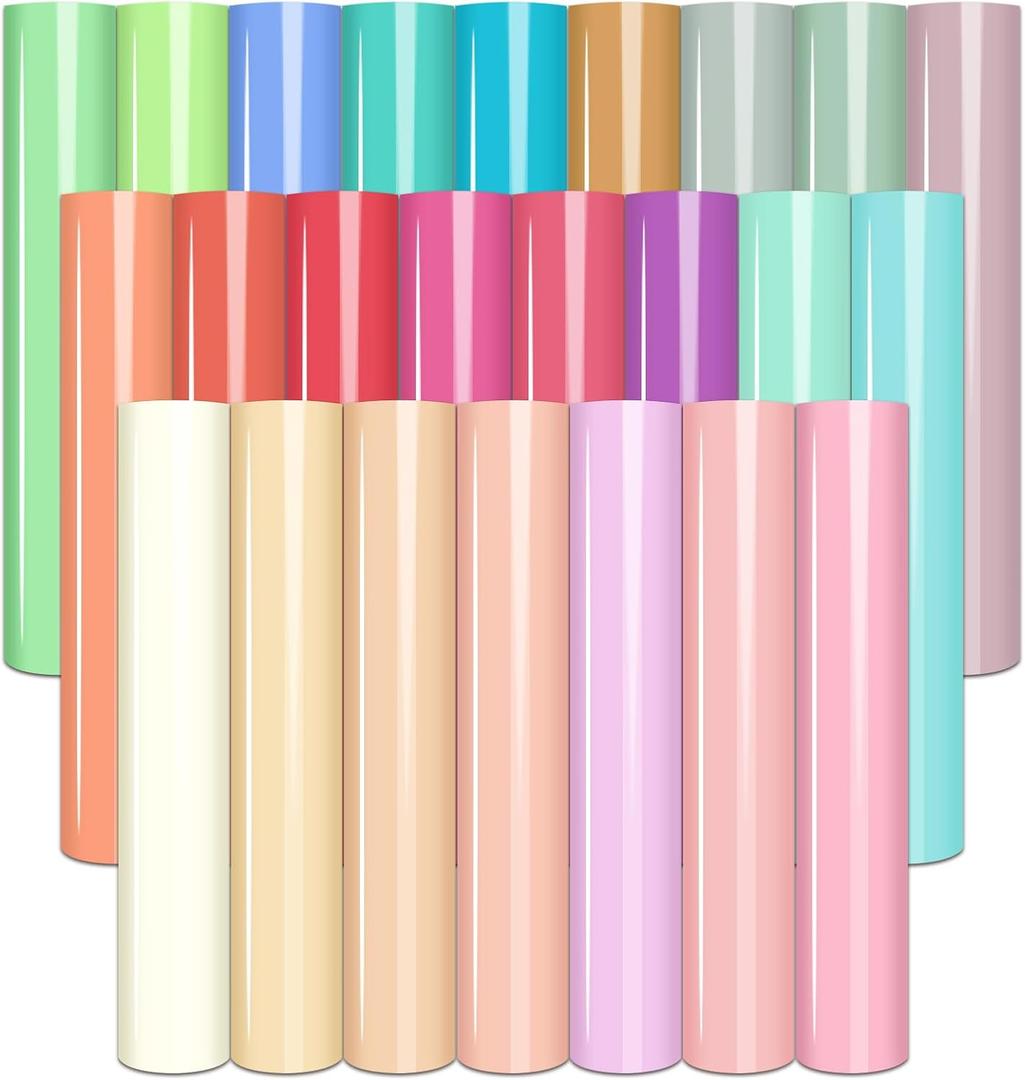 Tintnut Pastel Heat Transfer Vinyl -24 Sheets 12"x10" Candy Color Iron on Vinyl for T-Shirts Clothing Bags Multicolored HTV Vinyl for All Cutting Machine