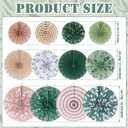 2 x Thenshop 12 Pcs Sage Green Hanging Paper Fans Boho Hanging Ceiling Decoration Vintage Floral Round Paper Fans Garden Themed Party Decor for Tea Party Wedding Garden Bridal Birthday Indoor Outdoor