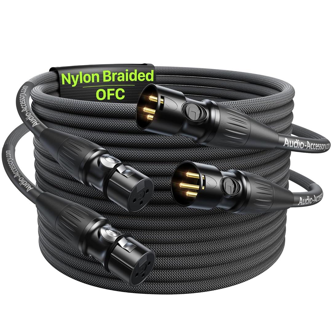 XLR Cables 15 Feet 2 Pack, Professional Gold-Plated Rean Connectors from Neutrik, Kevlar-Reinforced Nylon Braided Microphone Cable, Mic Cable, Durable Shielded and Balanced XLR Male to Female Cord