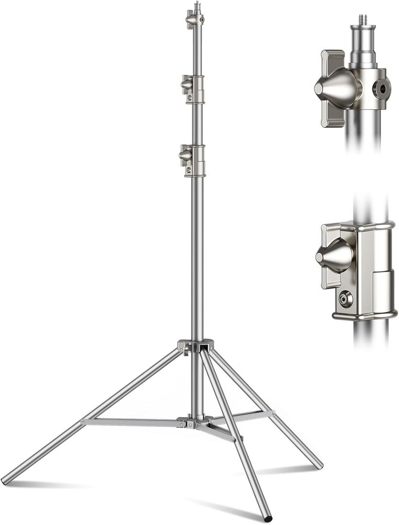 9.2 FT Stainless Steel Photography Stand, Heavy Duty Tripod With 1/4" to 3/8" Screw Adapter for Strobe, LED Video Light, Ring Light, Monolight, Softbox