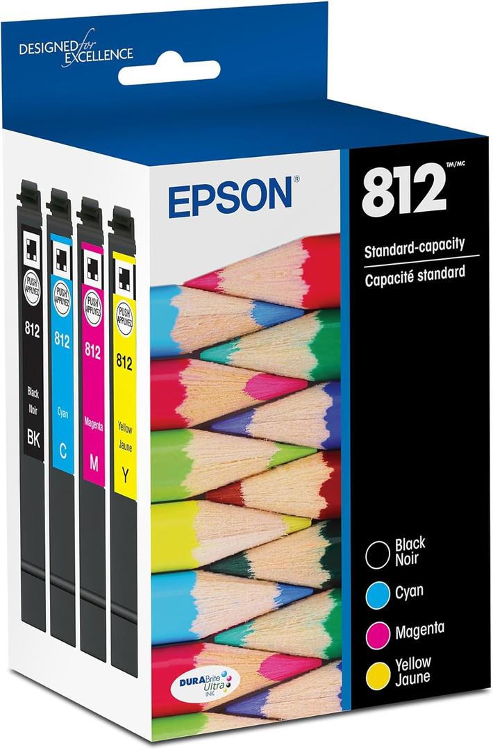 EPSON 812 DURABrite Ultra Ink Standard Capacity Black & Color Cartridge Combo Pack (T812120-BCS) Works with WorkForce Pro WF-7310, WF-7820, WF-7840, WorkForce EC-C7000