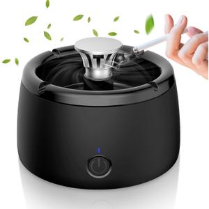 Smokeless Ashtray for Indoor Use, 2 Filters Included, Cigarette Smoke Eliminator for Home, Office, Car - Perfect Present for Dad, Men (Black)
