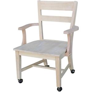 IC International Concepts, Solid Wood Dining Chair with Casters, Unfinished, 225lbs wt capacity, Solid Real Wood, Sturdy Parawood, DIY, Paint/Stain Ready, Unfinished, 24.4"W x 22"D x 35"H
