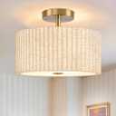 2 Light Semi Flush Mount Ceiling Light Fixture 12.6 Inch Modern Gold Drum Ceiling Light Fixture with Pleated Fabric Shade Dimmable Close to Ceiling Light for Living Room Hallway Bedroom Entryway