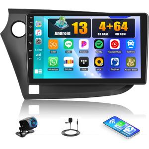 [4+64G] Android 13 Car Stereo for Honda Insight 2009-2014 with Wireless Carplay&Android Auto,9 Inch Car Radio with Mirror Link Bluetooth FM/RDS WiFi GPS EQ DSP SWC+Backup Camera
