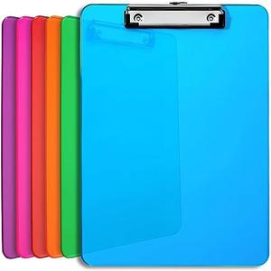 Plastic Clipboards with Low Profile Clip Set of 5-12.5 x 9 Inch Multi Color Plastic Clipboards Bulk - Clear Clip Boards Bulk Classroom Holds 100 Sheets, Acrylic Clipboard Clear 5 Pack