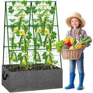 Cucumber Trellis with Grow Bag, 50 x 36 Inches Reusable Garden Vegetable Trellis with Fabric Raised Bed, Climbing Net and Plant Support Clips for Greenhouse Climbing Plants