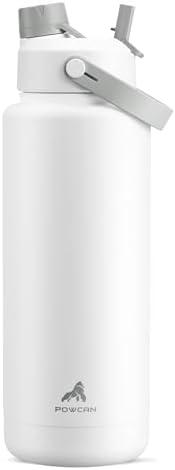 POWCAN 40 oz Insulated Water Bottle with 2-in-1 Straw and Spout Lid, Keep Cold 24H, Leak-Proof, BPA-Free, Double Wall Stainless Steel Water Bottle for Sports, Gym, Travel, and School (Polar)