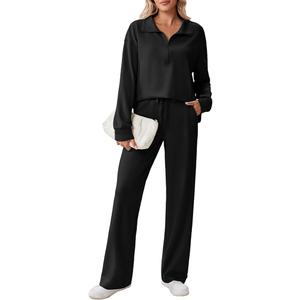 INSPARK 2 Piece Sets for Women 1/2 Zip Sweatsuit Loose Fit Sweatshirt Straight Leg Pants 2025 Matching Outfit Fall Tracksuit
 M