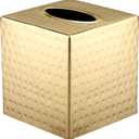 Monarch Abode Tissue Box Cover Square Hand Hammered Brushed Gold Metal Tissue Holder Box for Bathroom Accessory, Aesthetic Decorative Facial Napkin Cube for Modern Home Decor