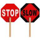Stop Slow Sign, Double Sided Street Slow Warning Reflective Signs, 13x13 inch Octagon Rust Free Aluminum, with Bamboo Handle, UV Protected and Waterproof, Weather Resistant, Durable Ink, Easy to Mount