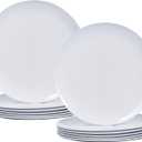 White Melamine Dinner Plates,12pcs Dishes Set,10inch Lightweight Round Plastic Plates,Scratch Resistant Unbreakable Serving Dishes,White