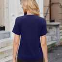 siliteelon Womens Short Sleeve Boho Tops V Neck Swiss Dot Dressy Casual Blouses Cute Summer Shirts 2026 Vacation Work Tshirts-Navy Blue M (Blue, M)