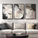 Large Framed Neutral Abstract Wall Art, 3 Piece Modern Minimalist Canvas Prints Paintings Artwork for Walls, Black Beige Brown Neutral Tone Pictures for Living Room Hallway Dining Wall Decor 20x30 In, 20" W X 30" H X 3pcs