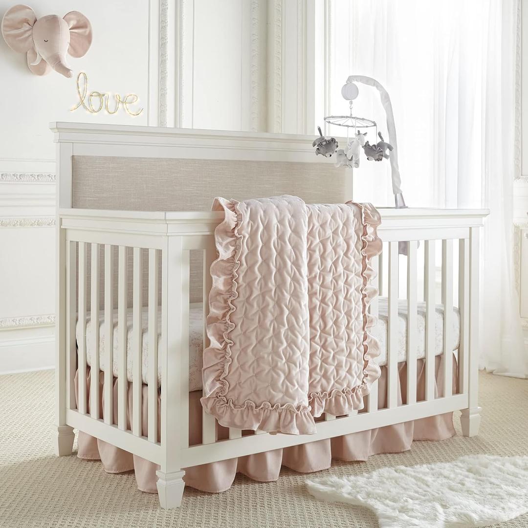 Levtex Baby - Heritage Crib Bed Set - Baby Nursery Set - Blush Velvet - Rich Velvet - 4 Piece Set Includes Quilt, One Fitted Sheet, Changing Pad & Skirt/Dust Ruffle