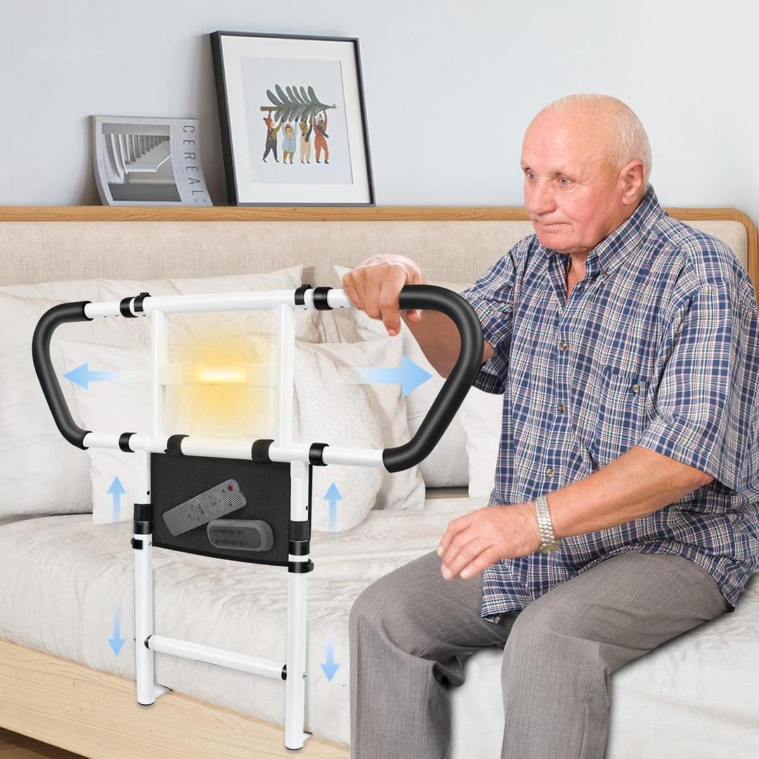 Bed Rails for Elderly Adults Safety: Adjustable Bedside Assist Rails with Storage Pockets, Non-Slip Handles, Items for Elderly Bed Rail, 400LB Gravity Capacity