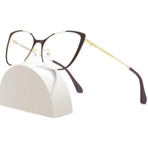 Blue Light Blocking Glasses Women Anti Eyestrain Computer Cat Eye Eyeglasses Cat Eye Clear Frame (S-brown Gold)