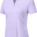 YSENTO Womens Golf Apparel Shirts Clothes V-Neck Tops Collared UPF 50+ Dry Fit Short Sleeve Tennis Polo Shirts (Medium, Light Purple)