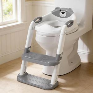Potty Training Seat with Step Stool Ladder, Toddler Toilet Seat for Boys Girls, Adjustable 6 Heights Fits Round & Elongated Toilets, Anti-Slip Pads & Leak-Proof Guard