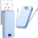 Portable Charger with Wall Plug, 20000mAh USB C Power Bank Fast Charging, External Battery Pack with Built in Cables, Digital Display, 5 Output 2 Input for iPhone Android Cell Phone Tablet (Blue)