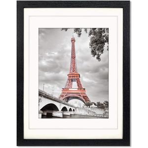 Luxdart 12x16 Frames with Mat to Display 11x14 Picture or 8.5x11 Photo 12 x 16 Black Solid Wood Picture Frame Wall Art for Living Room Wall Mount and Tabletop Decor(2 Mats)