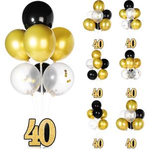 Leyndo 6 Set 40th Birthday Party Decorations Balloon Centerpieces for Table, Black Gold Confetti Balloon Stand Kit for Men Women, 40 Years Birthday Anniversary Table Decorations Suppiles