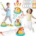 Outdoor Toys for Kids 4-8, 4-in-1 Musical Jump Toy, Toss Ring & Baseball Game, Indside Outside Active Play Sports Toy for Toddlers Ages 3-5, for Boys Girls 3 4 5 6 7 8
