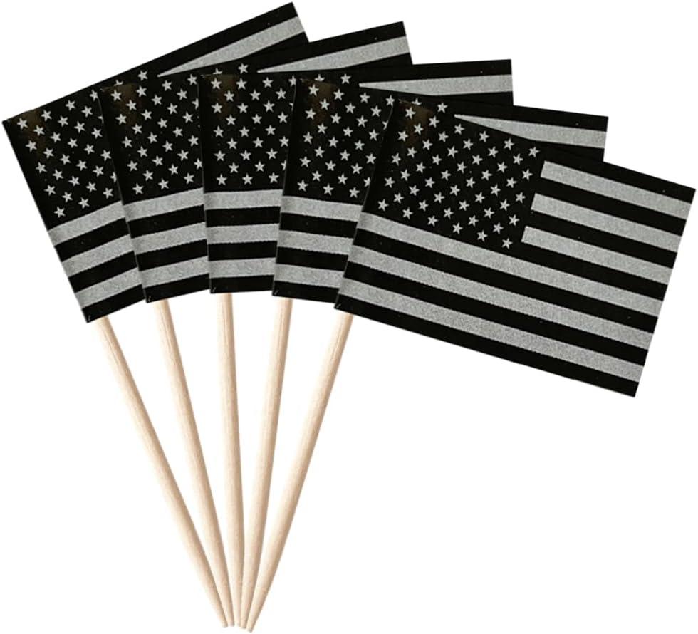 2 x stidsds 100 Pcs Black American Flag Black USA Toothpick Flags Mini Small Black US Cupcake Toppers Stick Flags Banner Party Cocktail Fruit Decoration