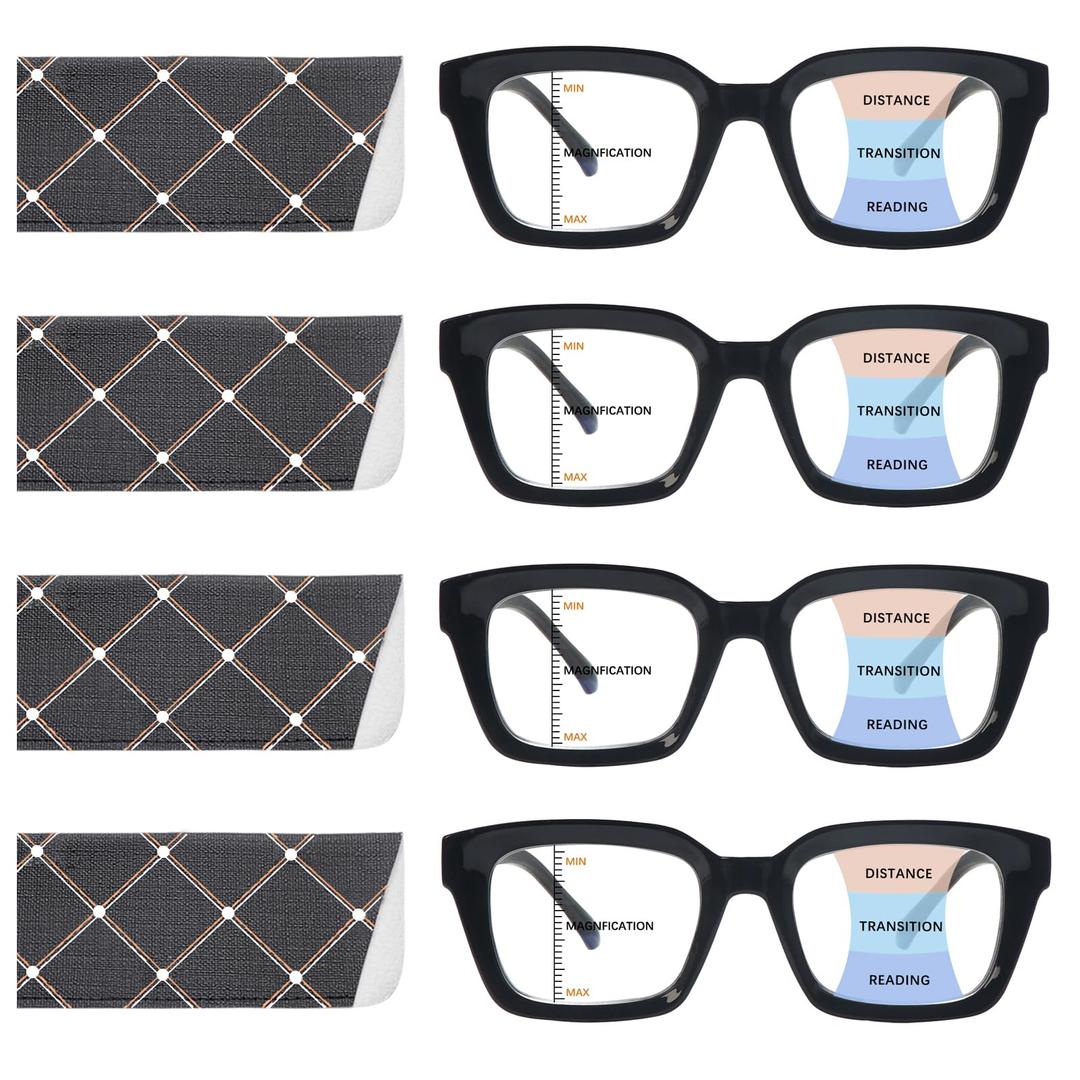 4 Pack Progressive Multifocus Reading Glasses for Women Oprah Style Blue Light Blocking Computer Readers