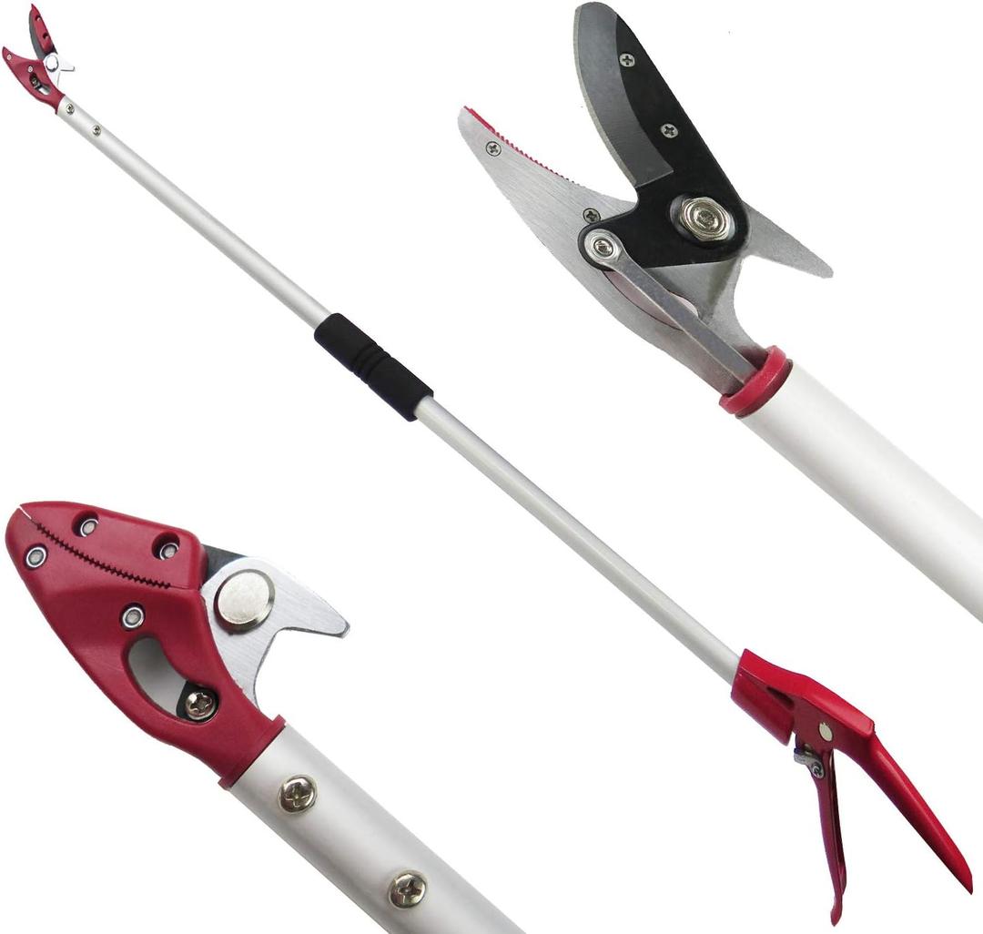 6FT Long Reach Pruner and Fruit Picker with Cut & Hold Feature, Lightweight 1.43lb Aluminum Pole with 90 Rotating Head, High Carbon Steel Sharp Blade, Ergonomic Tree Trimmer for High Branches