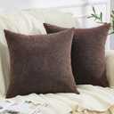 GAWAMAY Decorative Chenille Throw Pillow Covers 24x24 Inch Pack of 2, Soft Square Couch Pillow Cover for Sofa Cushion Living Room Bedroom Solid Dyed Pillowcases Coffee 60x60cm (ONLY Covers)