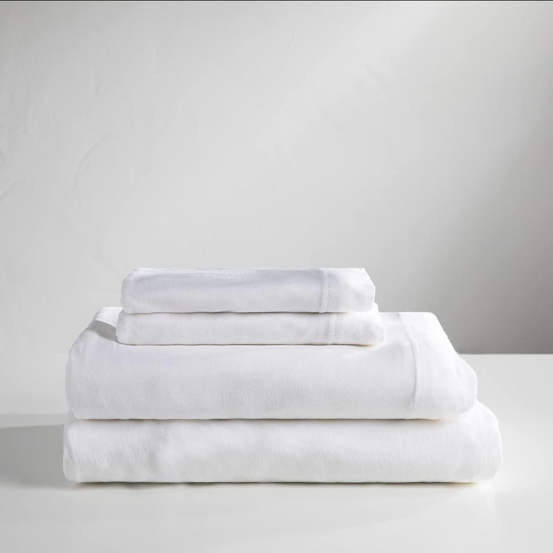 Baltic Linen: Jersey Cotton Sheet Set, 100% Cotton, 140 GSM, No Piling, Breathable, Cozy Comfort (Queen, White)