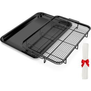 Large Air Fryer Basket for Oven with 30 PCS Parchment Paper, Black, Air Fryer Basket: 18.6" x12"; Pan: 18.5"*12.8"