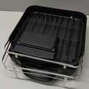 SNTD Dish Drying Rack, Expandable Dish Rack for Kitchen Counter, Stainless Steel Dish Drainer with Drainboard Set and Utensil Holder (Black)