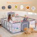 Baby playpen, 79"x71"Baby Playpen with Mat IndoorOutdoor Playpen for Babies and Toddlers with Breathable Play Pen with Ocean Balls Hanging Pocket Basketball Hoop (Gray)