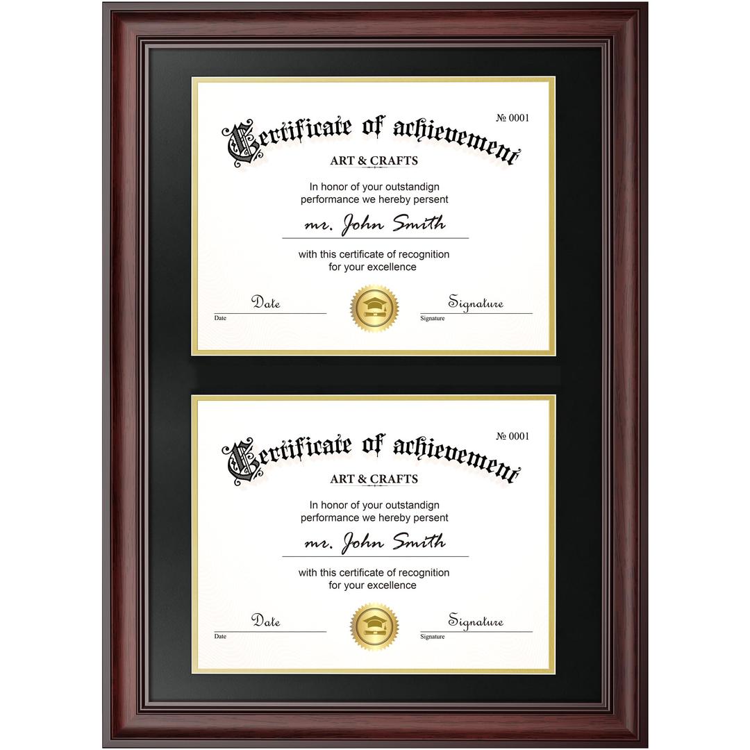 Yaetm Vertical Double Diploma Frame 14x20 for Two 8.5x11 Certificates, Degrees, Documents, Tempered Glass with Black Over Gold Acid-free Mats, Dual Diploma Frames, Mahogany/Black