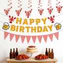 Crawfish Boil Birthday Party Decorations,Glitter Gold Happy Birthday Banner with Hanging Swirls for Lobster Seafood Boil Themed Party Decor Supplies