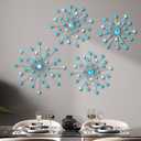 Funnymoom 4 Pcs Starburst Wall Decor Bling Crystal Wall Art Rhinestones Sunburst Home Decorative Bling Hanging Diamond Accents Metal Gold Decor Art for Living Room Bedroom Entryway Office(Blue)