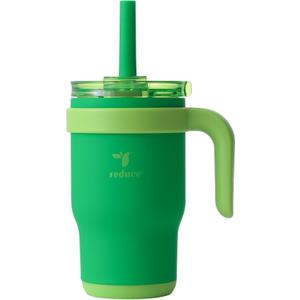 REDUCE 14 Oz Coldee Kids Tumbler with Lid and Straw - Coldee Insulated Travel Mug - Spill-Proof, Sweatproof Stainless Steel, BPA-Free - Includes Handle, Reusable Silicone Straw - Clover Green