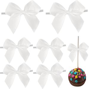 AIMUDI White Satin Bows 2" Satin Bow for Gift Wrapping Small Bows with Twist Ties Premade Ribbon Bow for Crafts Cake Pop Treat Bags Wedding Bridal Shower Birthday Party Decoration, 50 PCs