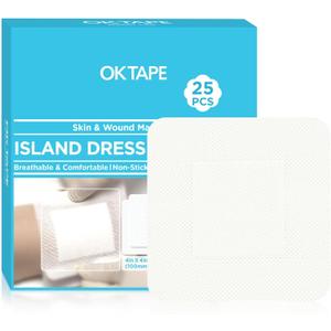 OK TAPE Bordered Gauze Island Dressing 4"x4",25 Count Wrapped Gauze Pads,Non-Woven Sterile Wound Dressing with Highly Absorbent Pad,Soft and Breathable Bandages for Wounds, First Aid