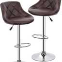 BestMassage Bar Stool Adjustable Height Leather Bar Stools with Seat Back Pad, Set of 2