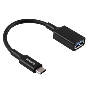 Philips 6" USB-C to USB-A 3.1 Female Adapter, USB-A 3.0 Port, 5 Gbps Transfer Speed, 15W Charging, for Samsung Galaxy S21/S10/S9/Plus, Google Pixel 5/C/3/2/XL, iPad Pro, Black