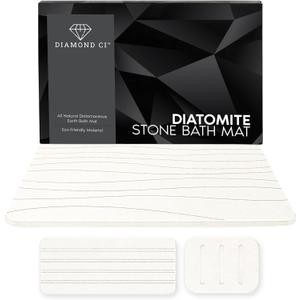 Diatomite Stone Bath Mat, 23.5 x 15 Inches Mat, Set of 3 Drying Stone Bath Mats for Bathroom & Kitchen Counter Dish Drying Mat, Super Absorbing & Non-Slip Stone Shower Mat, White