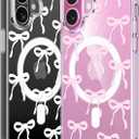 2 Pack Magnetic for iPhone 16 Case, Bow Case Compatible with MagSafe, Cute Cover with Design Clear Ribbon Aesthetic Phone Anti-Yellowing Shockproof Protective for Women Girl, White