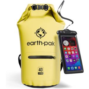 Earth Pak Waterproof Dry Bag with Zippered Pocket - Waterproof Dry Bag Backpack Keeps Gear Dry (40L, Yellow)
